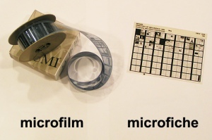 • Microfilm and microfiche store microscopic  images of documents on a roll or sheet film